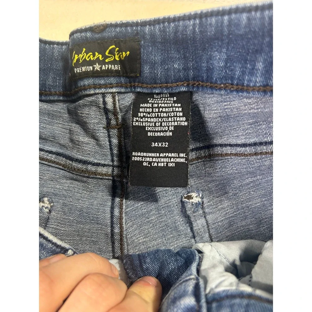 Urban Star Premium Apparel Mens Straight Leg Blue Jeans 34x32 Stretch Denim